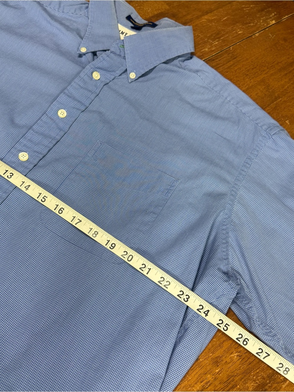 Tommy Hilfiger Men’s 17 32-33 Blue Micro Check Button Down Dress Shirt Cotton - Picture 7 of 8